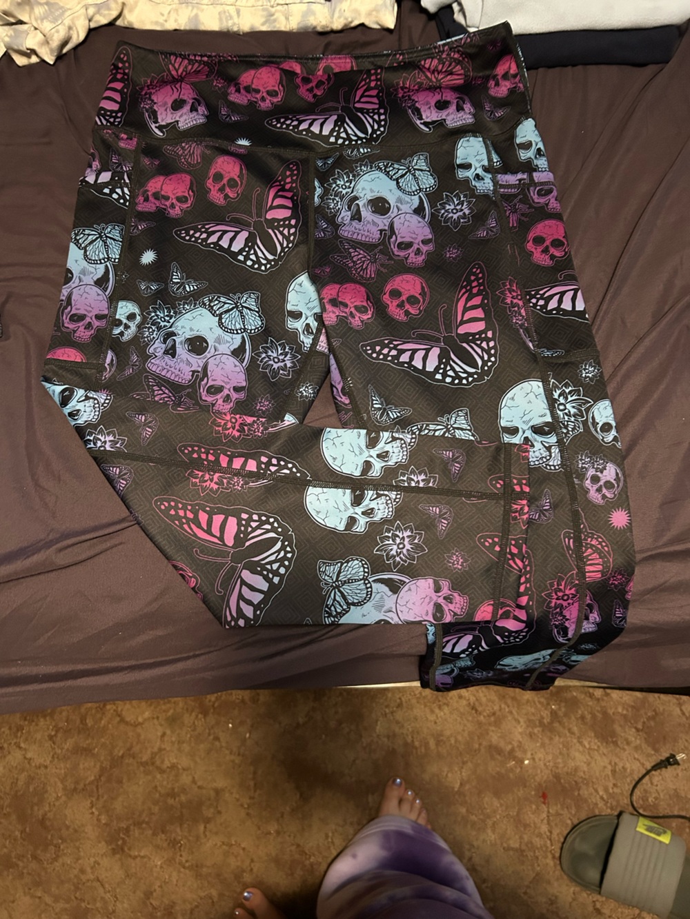 Constantly Varied Gear Capri Leggings with Pink & Blue Skull & Butterfly Print